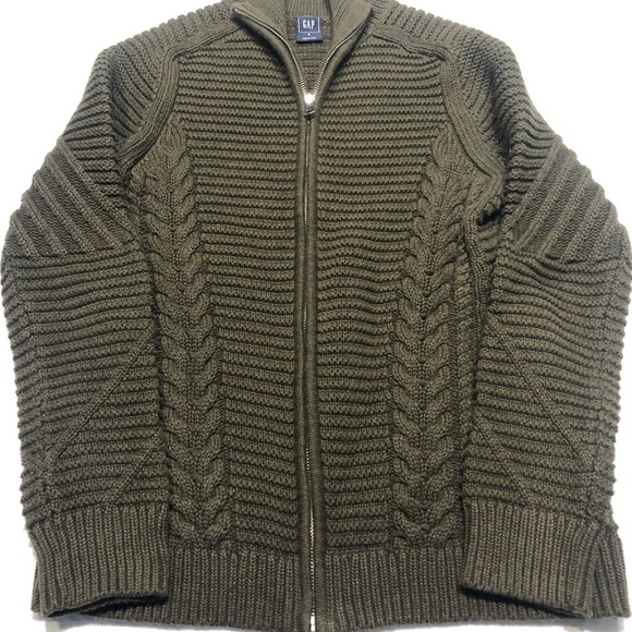 GAP Women’s Cable Knit Olive Green Zip-Up Sweater/Jacket - Picture 9 of 16